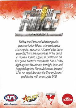 2019 Select Footy Stars - Strike Force #SF48 Ben Ronke Back